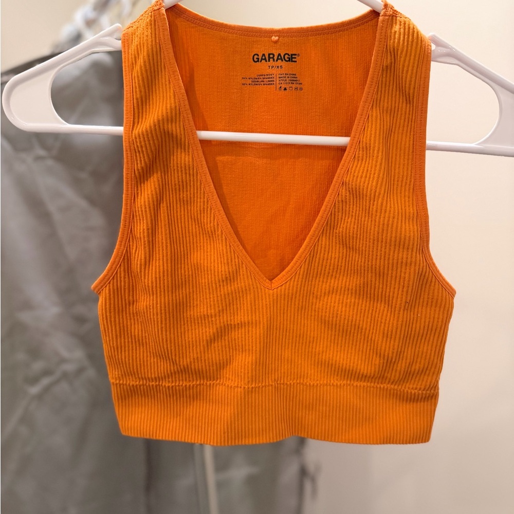 Garage Vibrant Orange Ribbed Crop Top